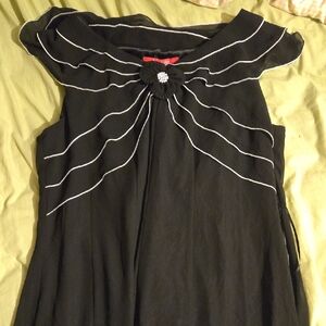 Black and White Ruffled Midi Dress with Bib Collar